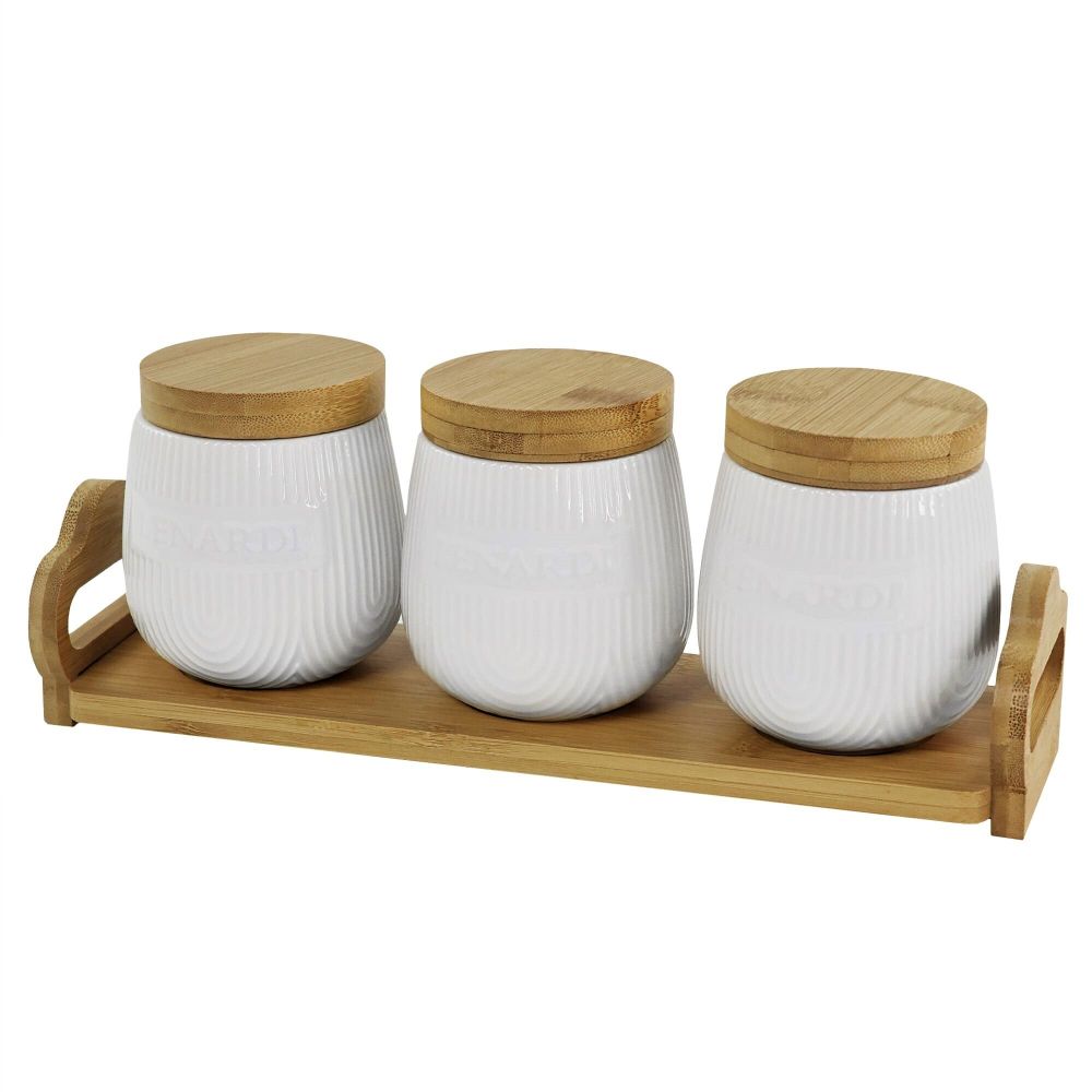 Lenardi 140-072 Набор из 3 банок 600мл на подставке BAMBOO в под.уп.(х10) Фарфор