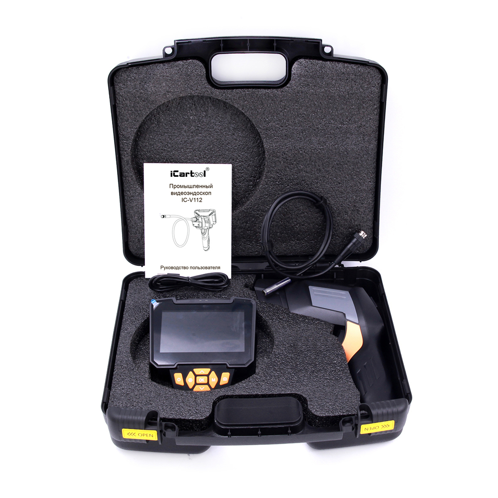 Видеоэндоскоп промышленный, 4.3", 1Мп, 1280x720, 1м, 3.9 мм сменный зонд iCartool IC-V112C