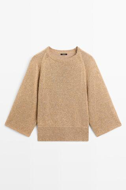 Massimo Dutti Меланжевый свитер из смесового хлопка, табачный