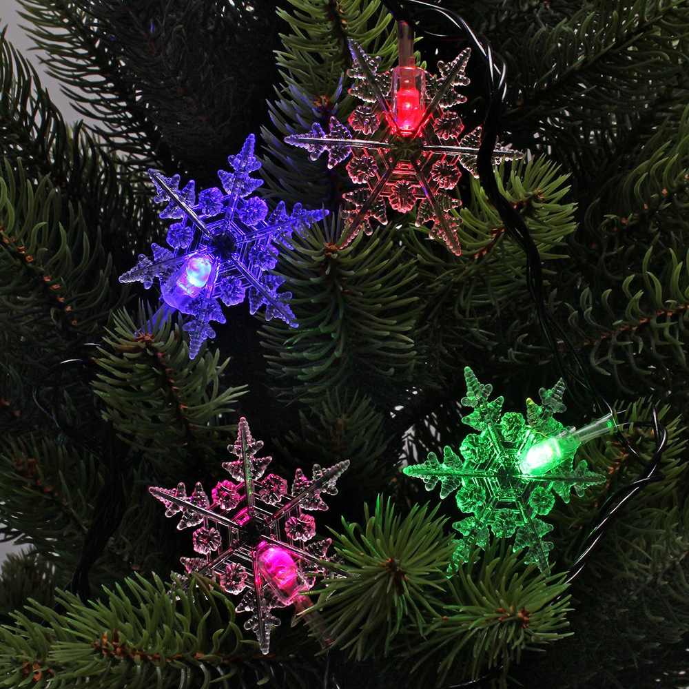 Электрогирлянда LED цветная с насадкой Снежинки, длина насадки 5,8см, 28 ламп, 5м, 1 р.м.