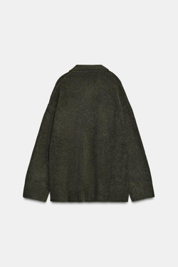 ZARA МЯГКИЙ ТРИКОТАЖНЫЙ ДЖЕМПЕР ПОЛО, ЗЕЛЕНЫЙ МЕЛАНЖ