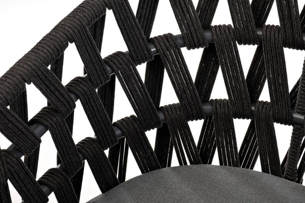 "Диего" стул плетеный из роупа, основание дуб, каркас из стали темно-серый (RAL7024) муар, роуп темно-серый круглый, ткань серая