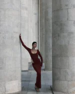 Платье Wave sleeve, Бордовый