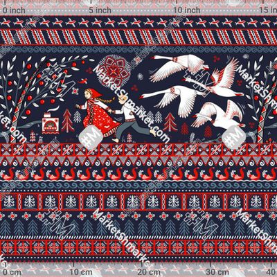 Гуси-лебеди в стиле мезенской росписи by Irina Skaska 256 DPI