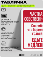 Табличка для частной территории "Частная собственность, едьте медленно", на дом, для участка, организаций, предупреждающая, 40х30 см, Silver Plane x Айдентика Технолоджи