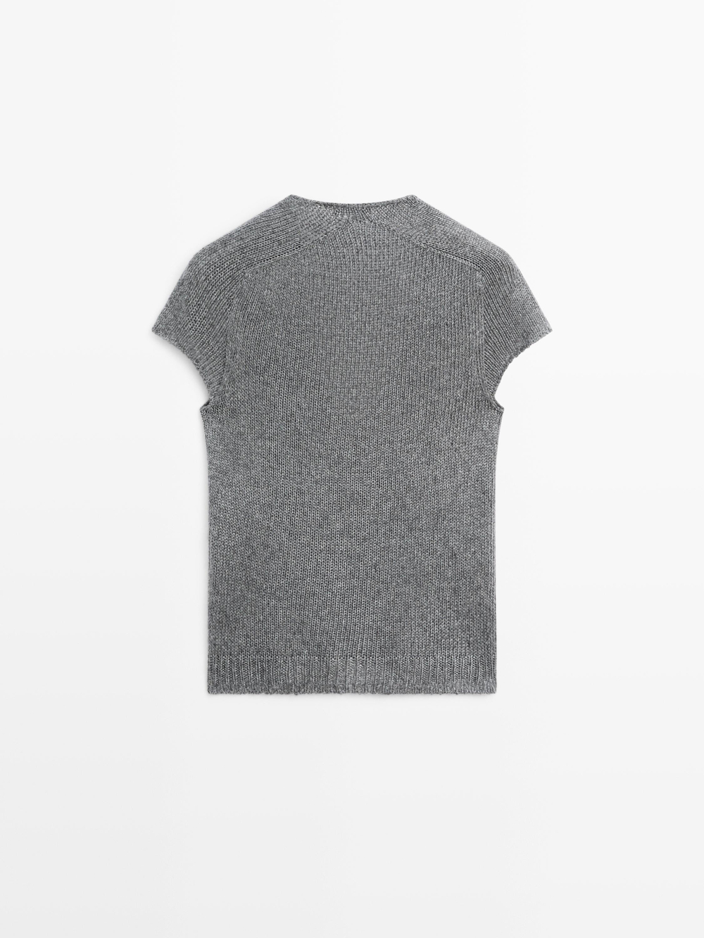 Massimo Dutti Свитер из трикотажа с короткими рукавами и отделкой кружевом, серый