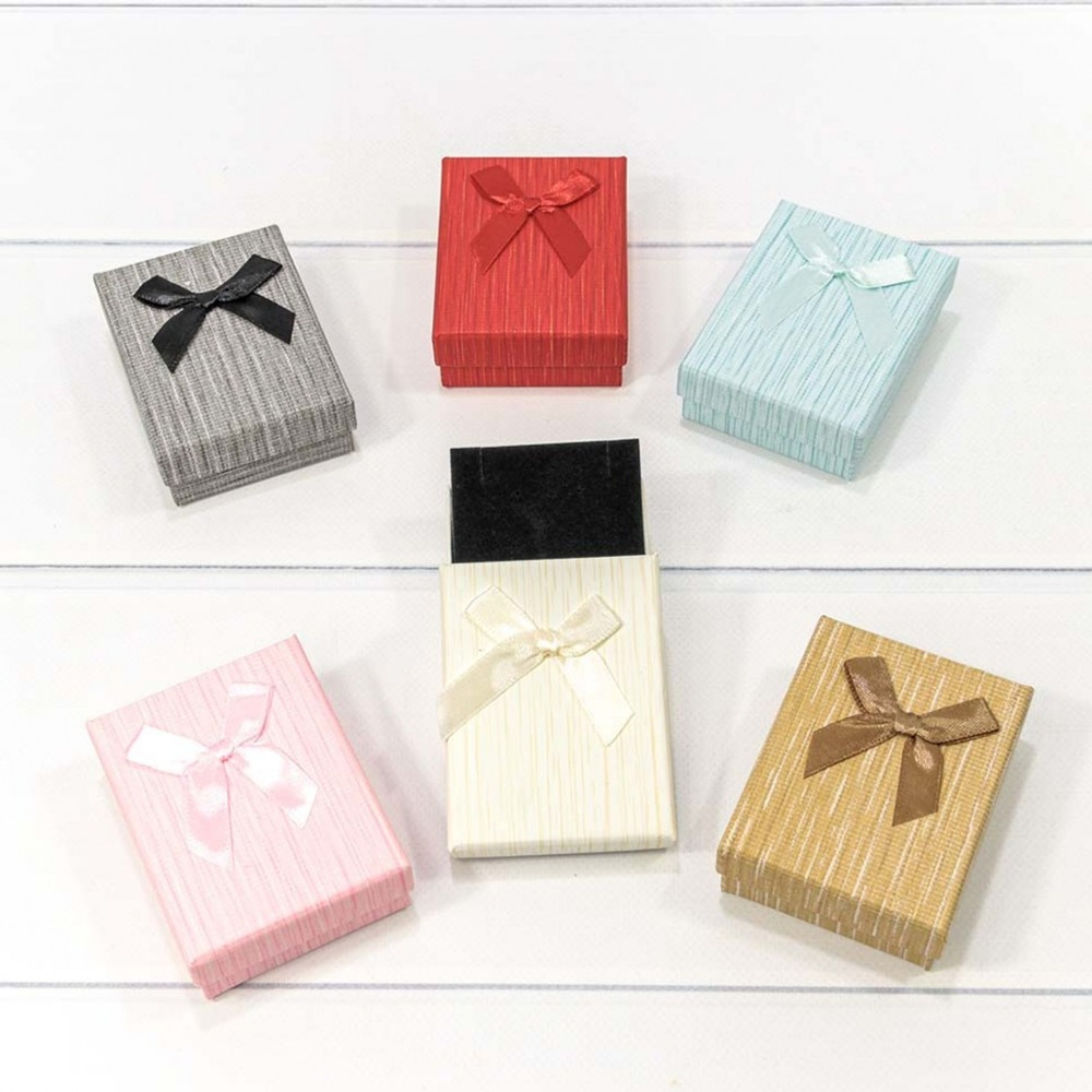 Коробка Ювелирная 9х7х2.8 см Набор 6 шт с бантом (Микс)