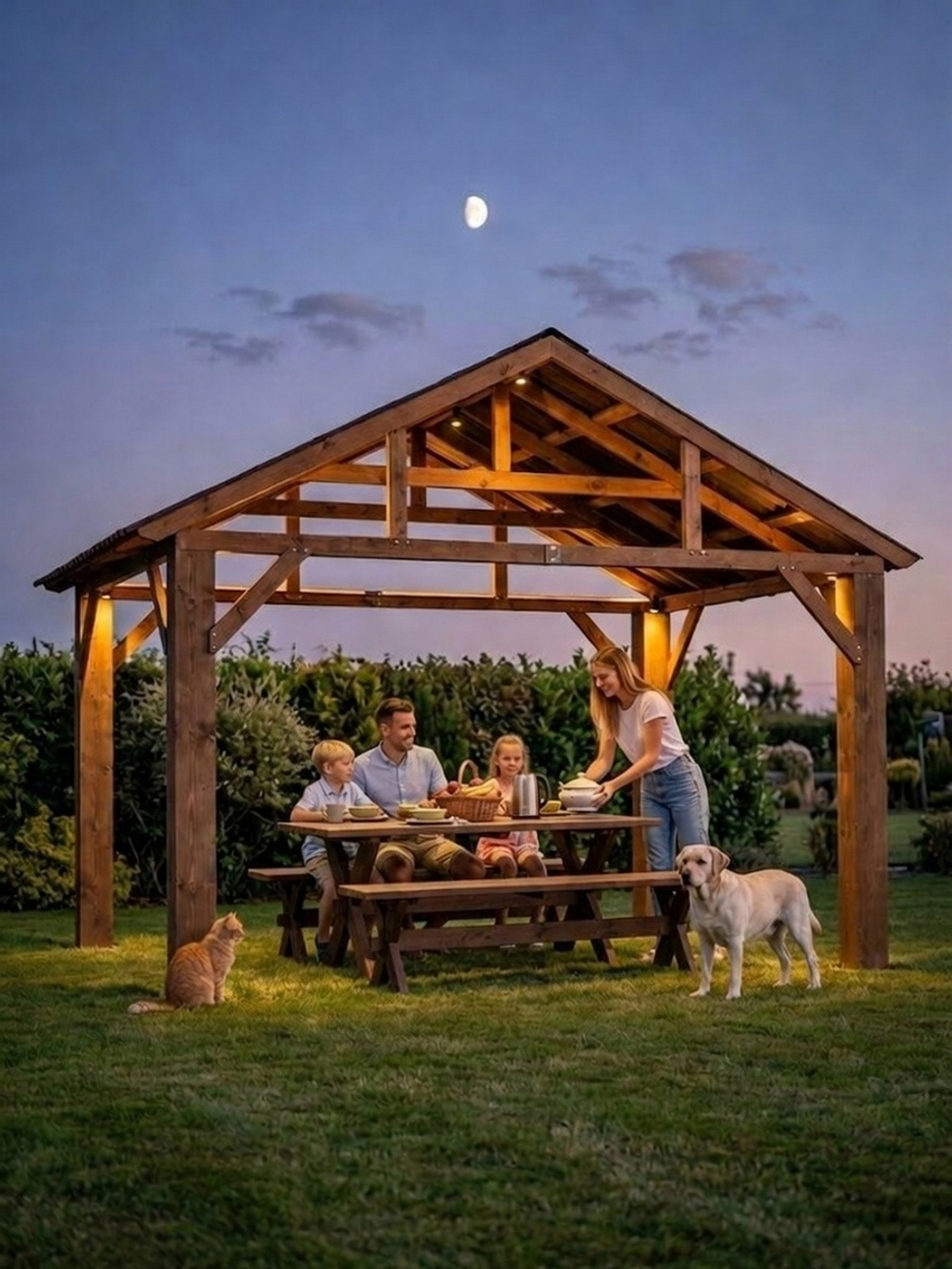 Беседка садовая для дачи, 413х313х324, из массива сосны, с крышей, венге