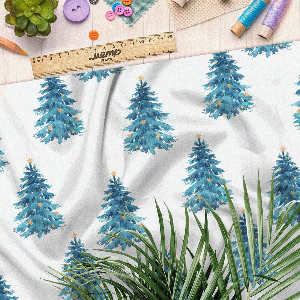 Ткань оксфорд 600 синие ёлки