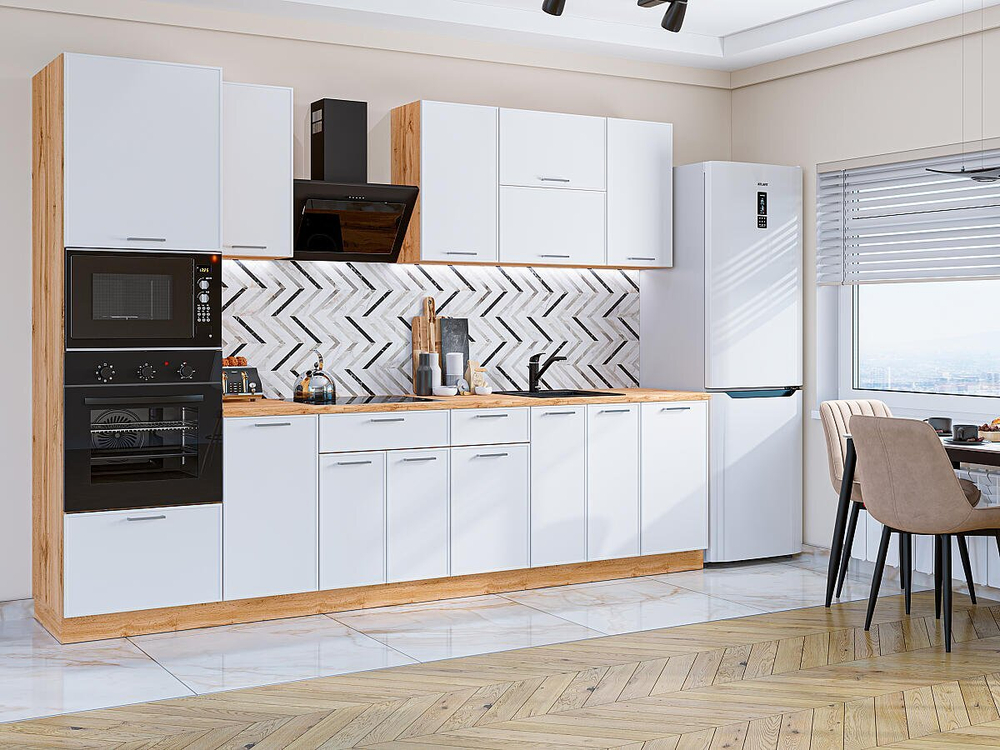 Прямая модульная кухня Квадро-01 Белый - Дуб Вотан 2140*3000*600
