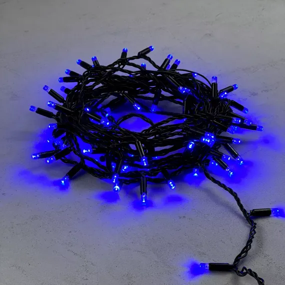 Светодиодная гирлянда с колпачком 100 синих LED ламп 10 м., 220-230 В., черный провод ПВХ, IP65, Beauty Led (PST100CAP-11-2B)