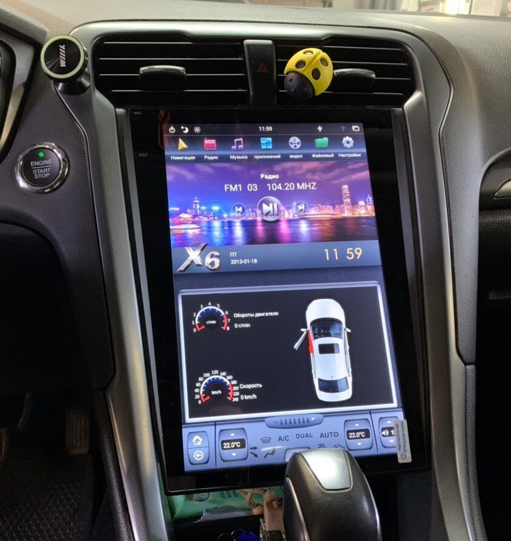 Магнитола для Ford Mondeo 5 2014-2018 (SYNC 2) - Carmedia ZF-1201-S2-Q6 вертикальный экран в стиле "Тесла" на Android 11, 8Гб+128Гб, CarPlay, 4G SIM-слот