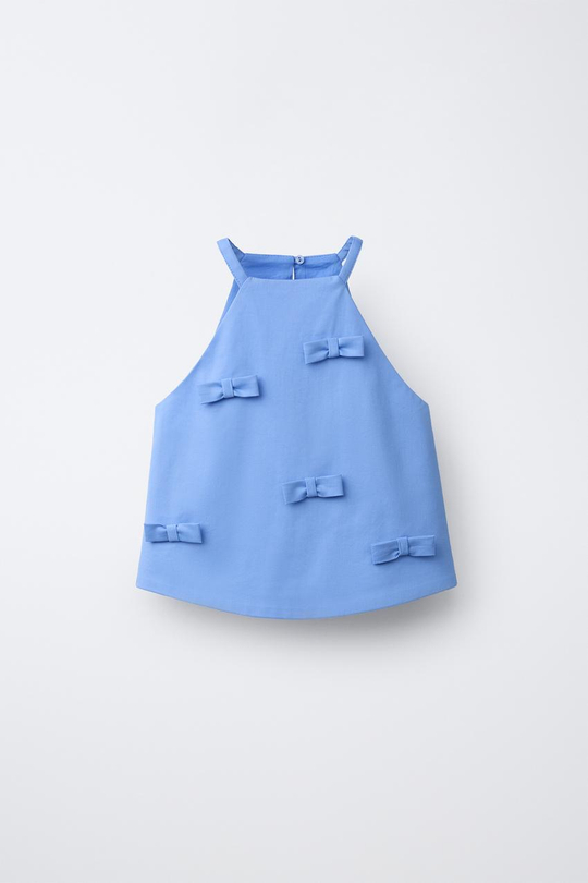 ZARA ТОП С БАНТАМИ, СИНИЙ