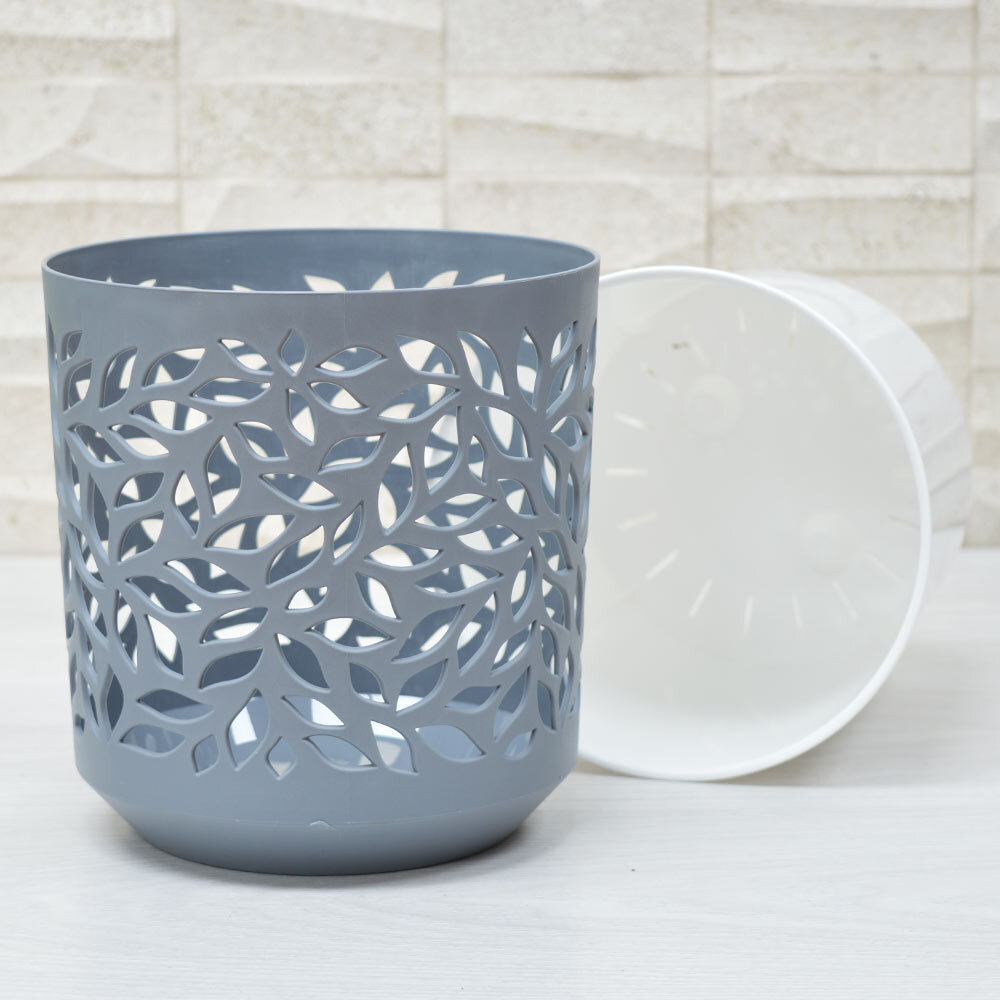 Кашпо Leaves 2,5л, серый/белый