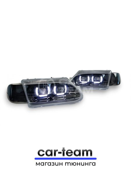 Фары ВАЗ 2113, 2114, 2115 передние с белыми галочками в стиле BMW ver 2.0 c Bi LED модулями, черная маска, тонированные поворотники
