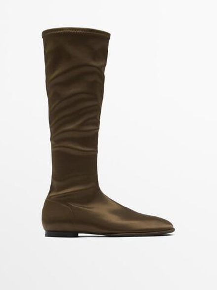 Massimo Dutti Атласные сапоги - Limited Edition, хаки