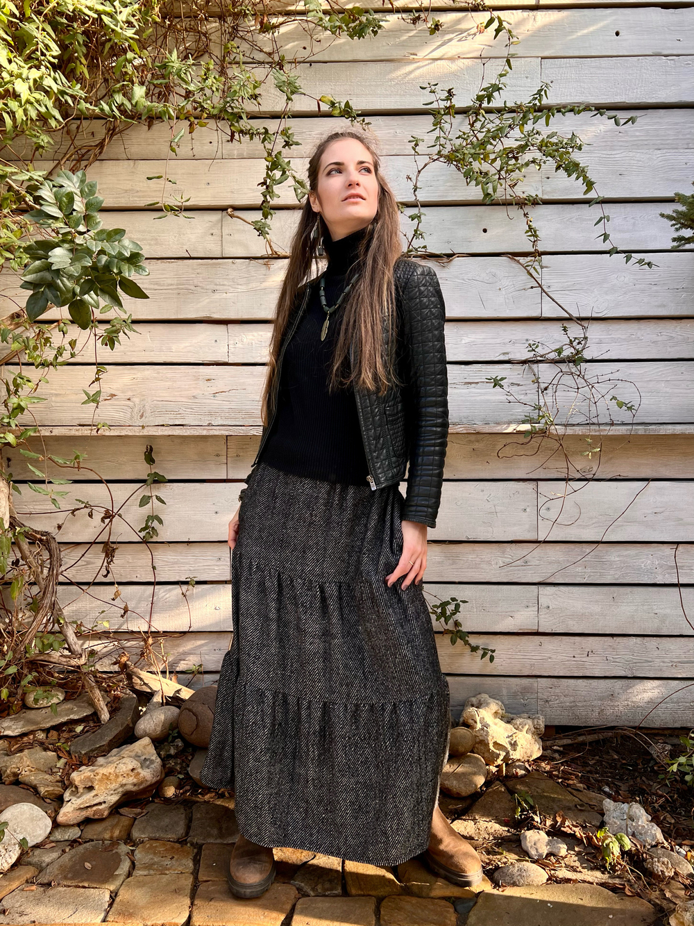 Длинная шерстяная юбка (темно-серый)