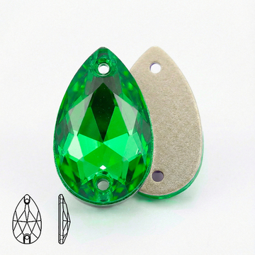 Стразы пришивные из стекла, цвет Peridot, форма Teardrop / Pear