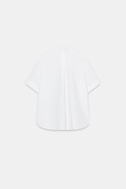 ZARA РУБАШКА ИЗ ПОПЛИНА С КОРОТКИМ РУКАВОМ, БЕЛЫЙ