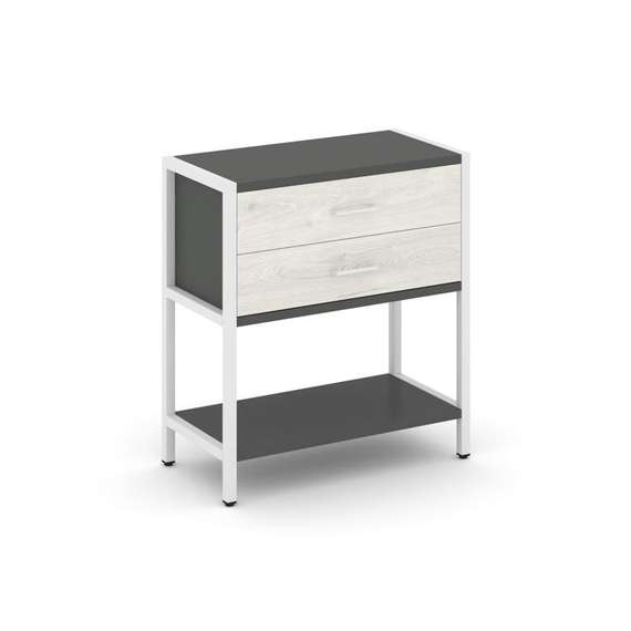 Shelf System Односекционный стеллаж двухярусный с ящиками SN.STM-212 Антрацит/Дуб Наварра/Металл Бел