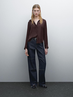 Massimo Dutti Рубашка из струящегося атласа, гранатовый