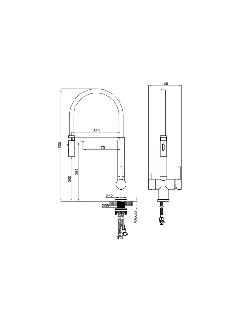Смеситель для кухни с гибким изливом AltroBagno Flusso 050201 Ni