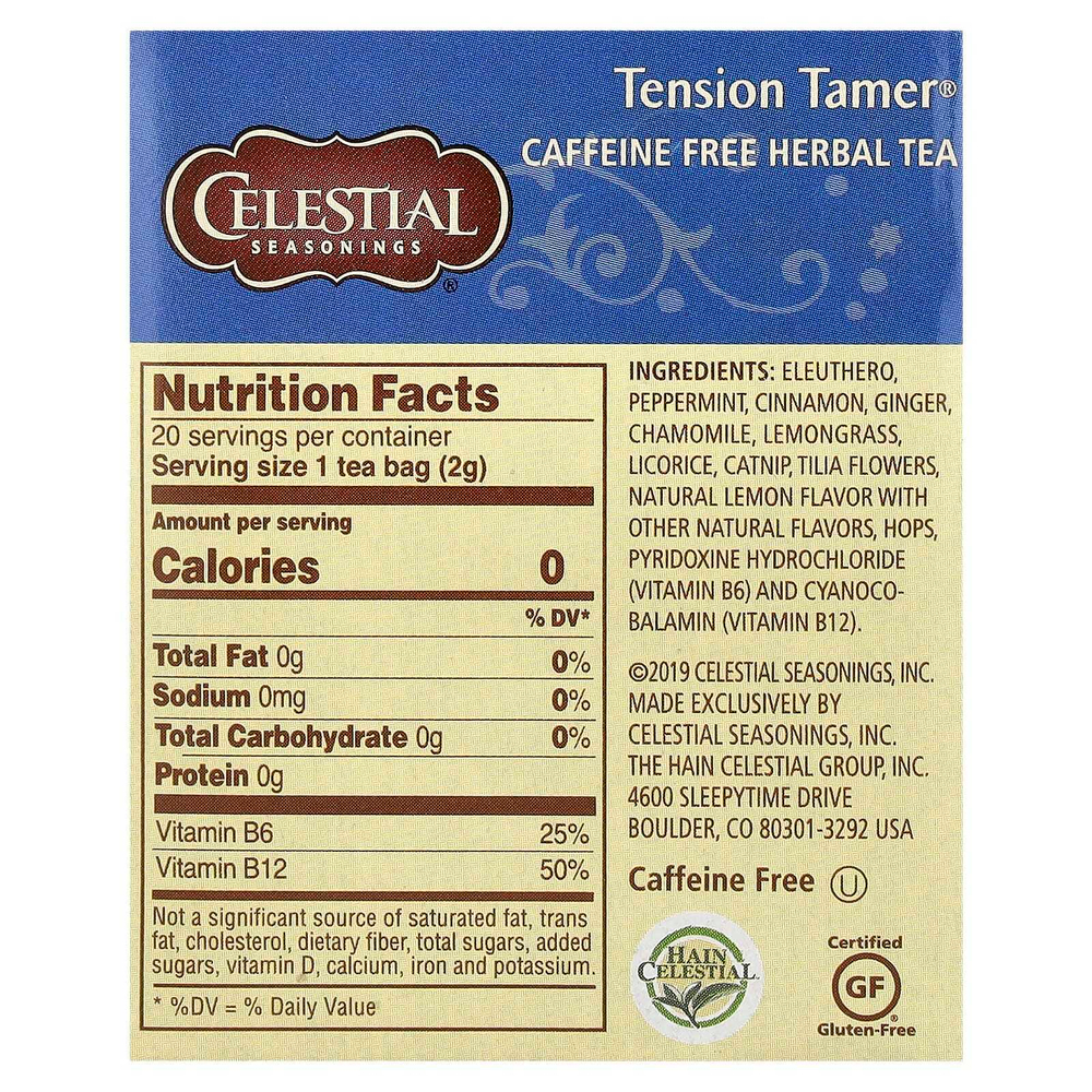 Celestial Seasonings, травяной чай, Tension Tamer®, без кофеина, 20 чайных пакетиков, 43 г (1,5 унции)
