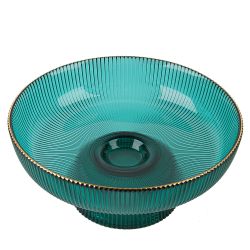 Блюдо на ножке "Frost stripe" (зеленое) d=19,7см h=9см (стекло) (транспортная упаковка)