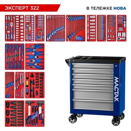 Цена на МАСТАК (50-07322B) Набор инструментов 323 предмета, "ЭКСПЕРТ 322", в синей тележке