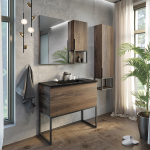 Тумба-умывальник Comforty Равенна Лофт-90 дуб темно-коричневый с раковиной Comforty 90E черная матовая