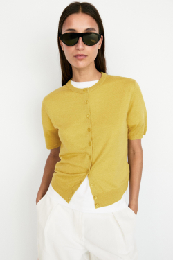 Massimo Dutti Кардиган из шерсти с короткими рукавами, лаймовый