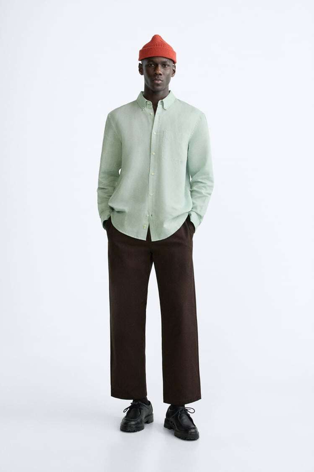 ZARA РУБАШКА ИЗ СМЕСОВОГО ЛЬНА, ЗЕЛЕНЫЙ