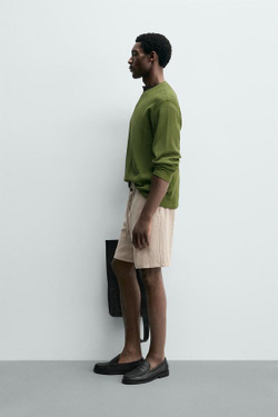 ZARA БЕРМУДЫ RELAXED FIT ИЗ ВИСКОЗЫ И ЛЬНА, СВЕТЛО-БЕЖЕВЫЙ