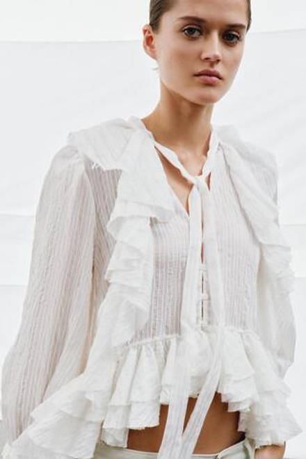 ZARA РУБАШКА С ВОЛАНАМИ ZW COLLECTION, БЕЛЫЙ