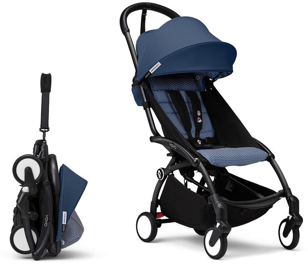 Коляска Stokke YOYO3 Newborn Pack рама чёрная Black 2 в 1 Air France Blue