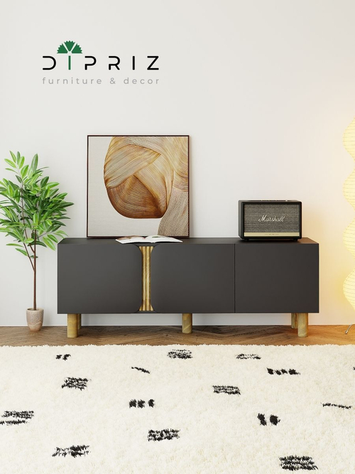 Тумба под телевизор Ола, 150 см, на деревянных ножках, графит