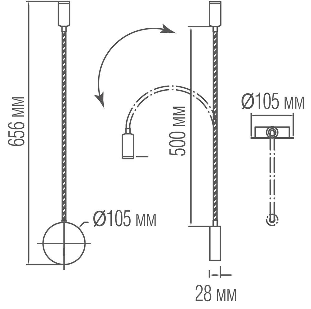 Donolux Kaa Бра, W111043/1 BLACK 3Вт,  D105xH25xL500мм, 155Лм,  36°, 3000K, IP20, Ra&gt;80,  черный, блок питания в  комплекте