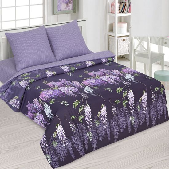 Полуторный с простынёй на резинке комплект постельного белья Глициния DE LUXE поплин наволочки 70x70 см