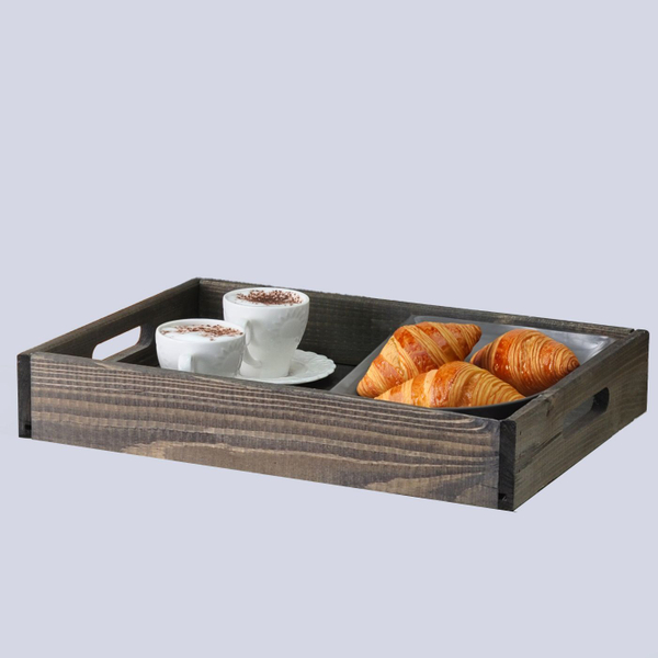 Деревянный поднос 38х28 см в стиле рустик (состаренный), столик для завтрака в постель Флоутард, для кухни, бурый