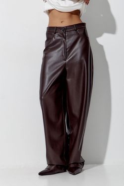 Брюки Baggy из экокожи шоколадного цвета