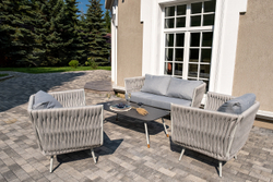 "Монако" лаунж-зона 4-местная из роупа со столом "Верона" (серый гранит), каркас светло-серый, роуп светло-серый