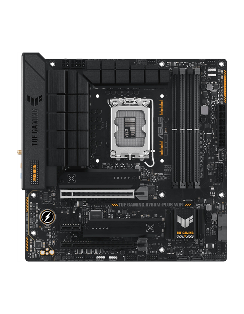 Материнская плата ASUS TUF GAMING B760M-PLUS WIFI, LGA1700, B760, 4*DDR5, 4*SATA, 2*M.2, 5*USB 3.2, 2*USB 2.0, Type-C, 2*PCIx16, 1*PCIx1, DP+HDMI, mATX; 90MB1ET0-M0EAY0