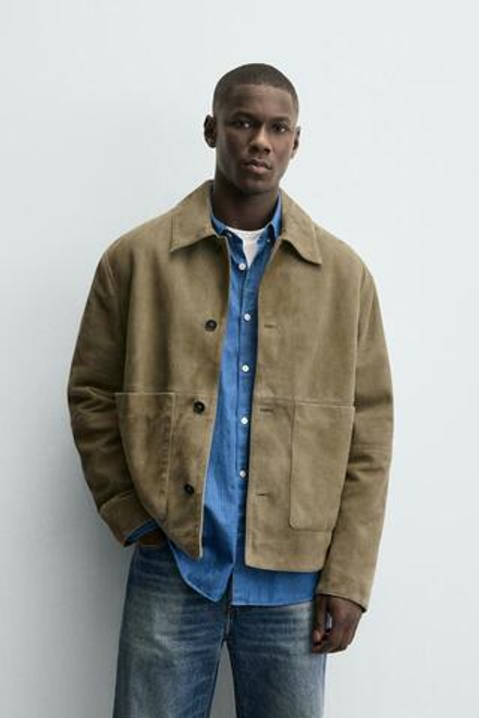 ZARA КОЖАНАЯ КУРТКА С КАРМАНАМИ, ЗЕЛЕНЫЙ