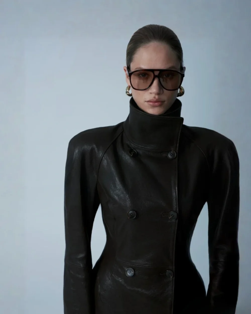 Кожаный тренч, Темно-Коричневый