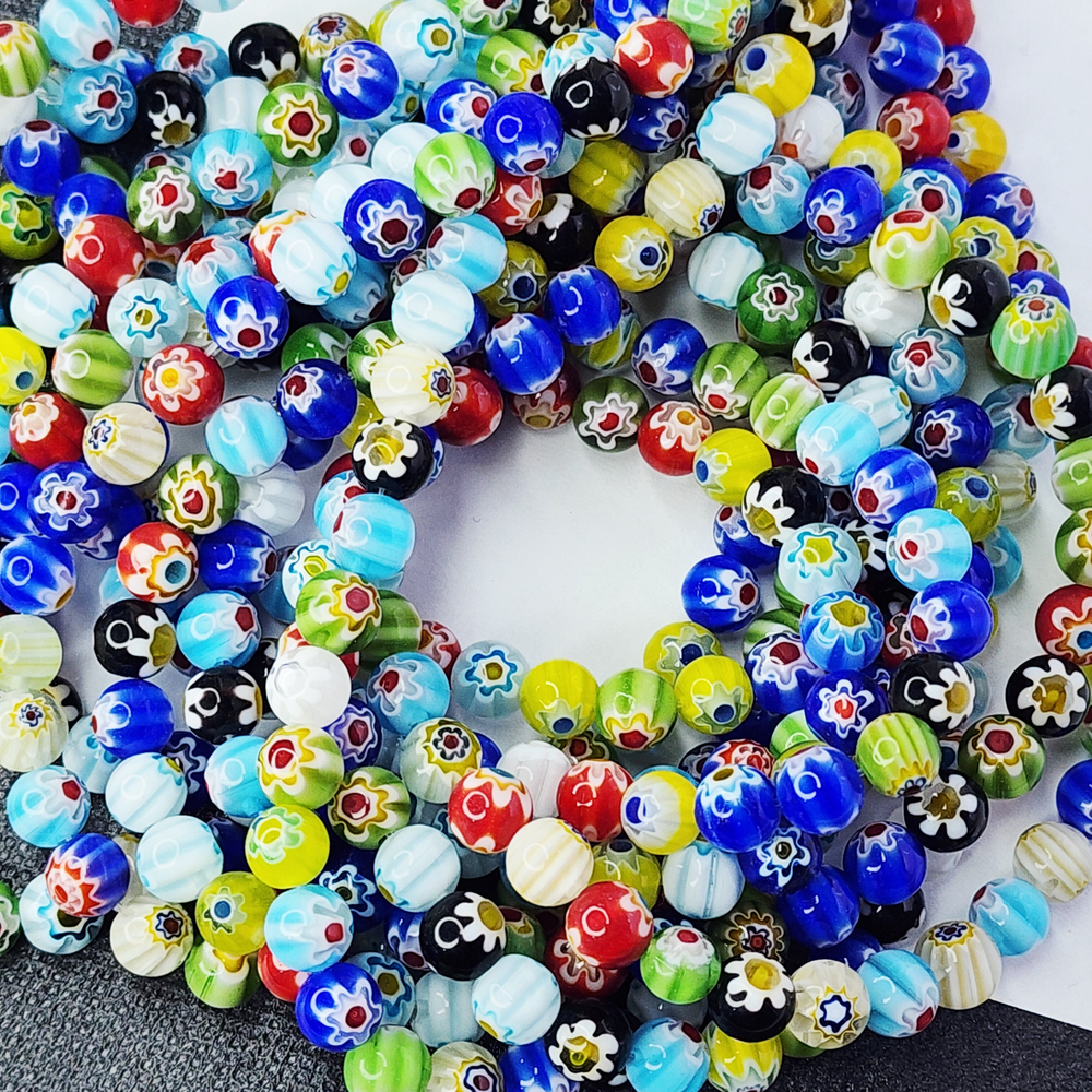 Бусины мозаичное стекло, миллефиори, р-р 8мм, цена за набор 5 шт