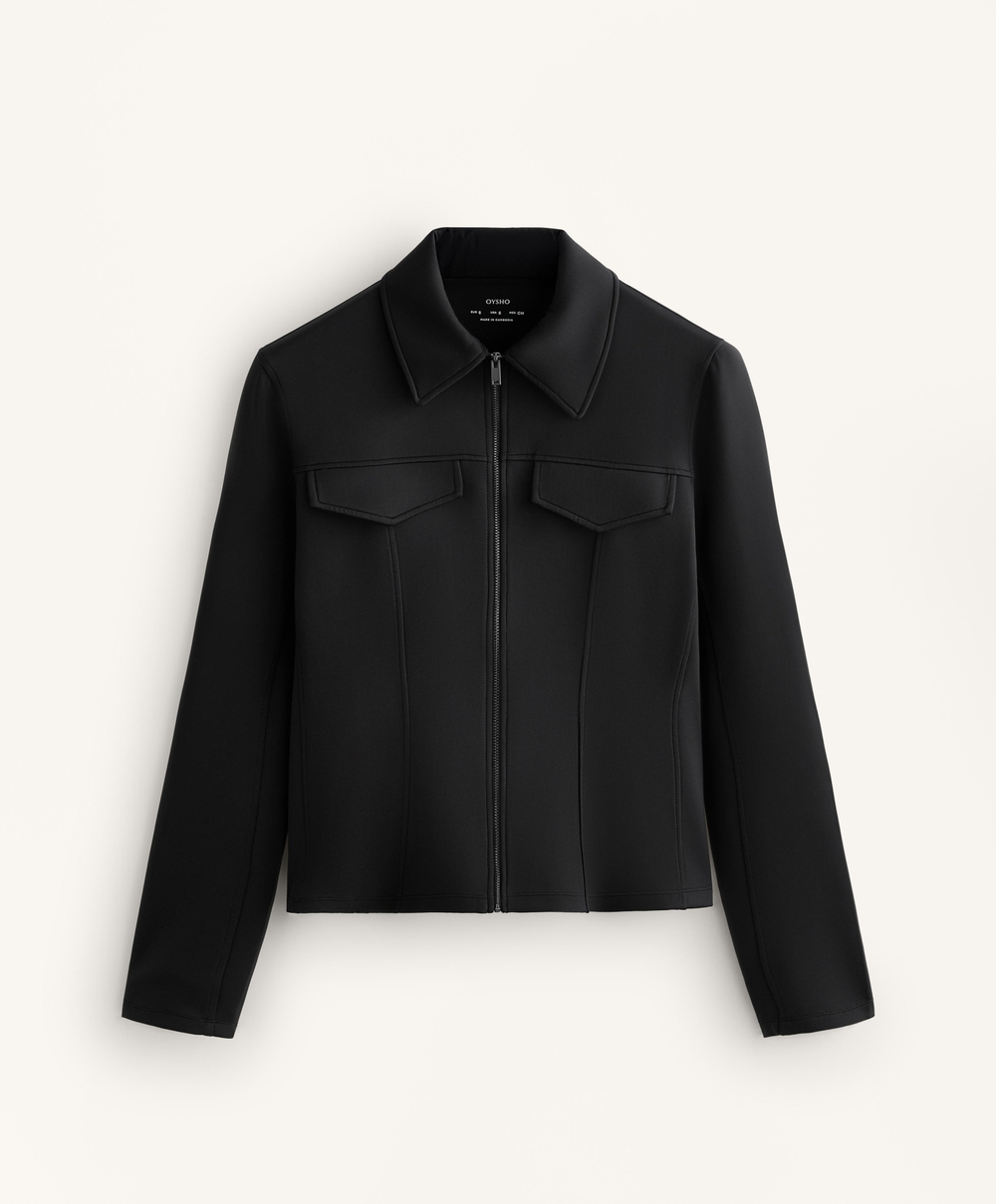 Oysho Куртка с эффектом неопрена в рубчик, черный