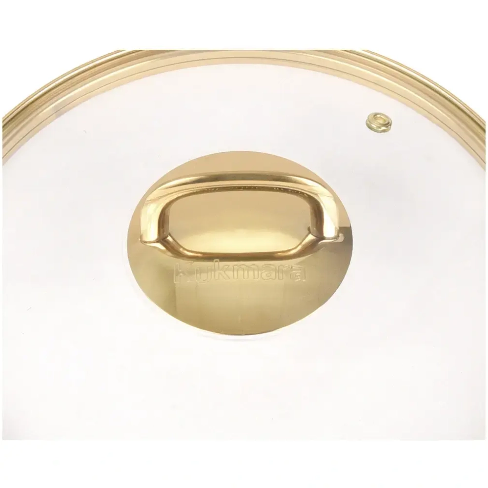 Крышка стеклянная 240мм, с ободом и пароотводом из нерж. стали под золото и ручкой-кнопкой