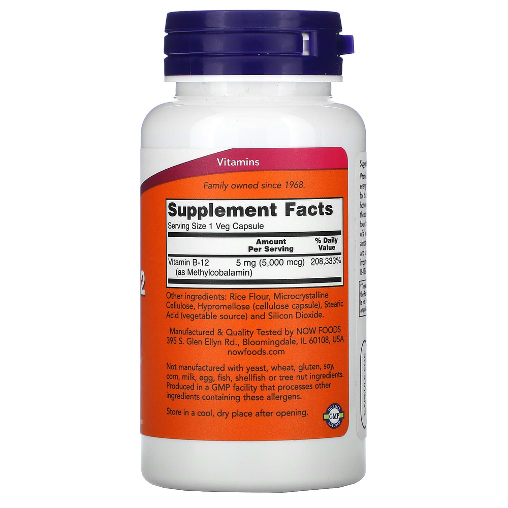 NOW Foods, метил B12, 5000 мкг, 90 вегетарианских капсул