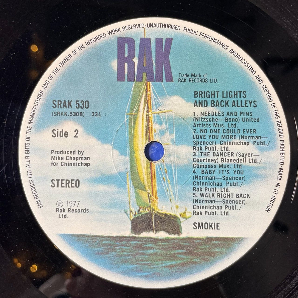 Винтажная виниловая пластинка LP Smokie Bright Lights And Back Alleys (UK 1977) Без Конверта