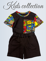 10505 Комплект детский шорты с футболкой черный/джойстики (60-110/116)
